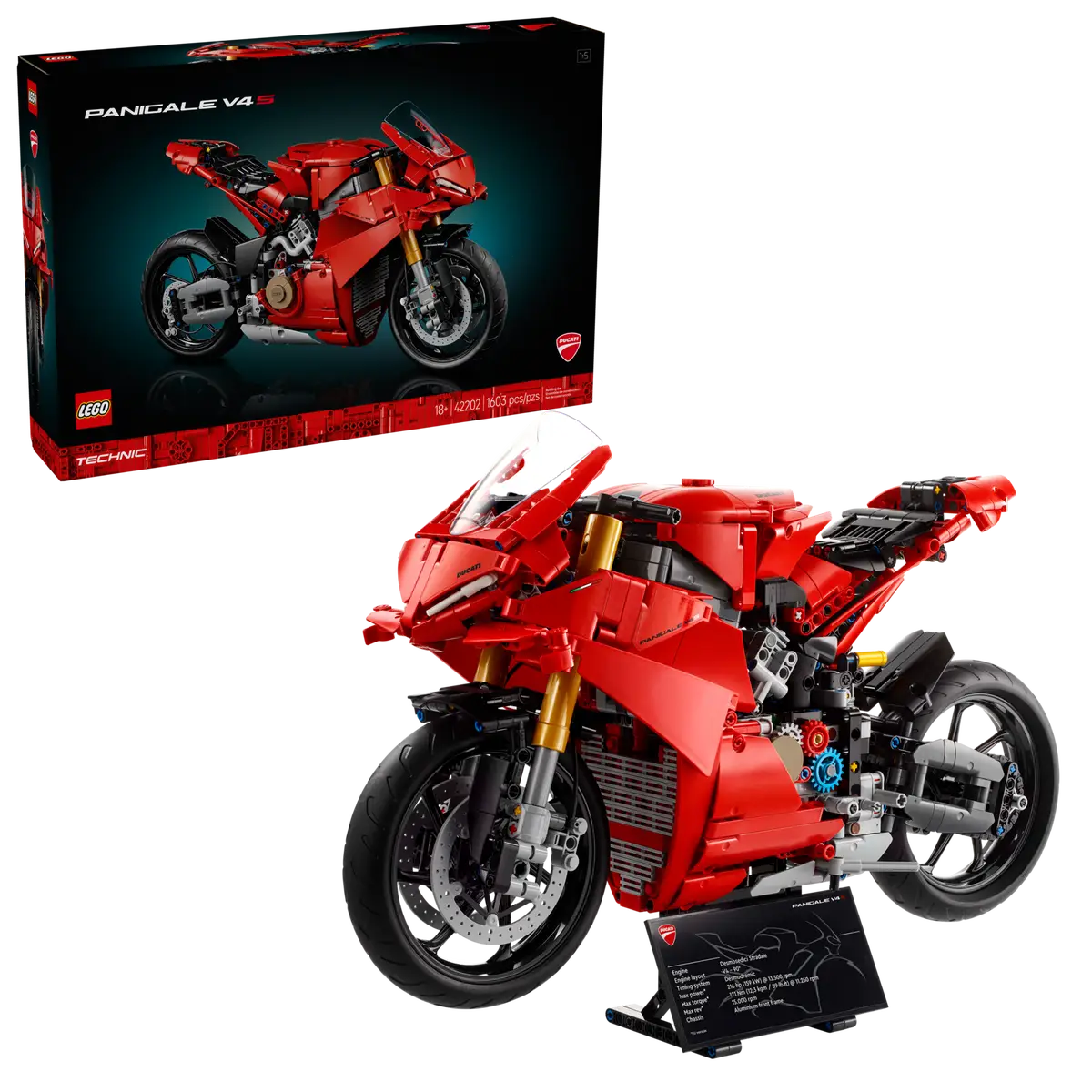 LEGO Technic Ducati Panigale V4 S Motorcycle set 42202, 1603-piece buildable superbike model for adult collectors.