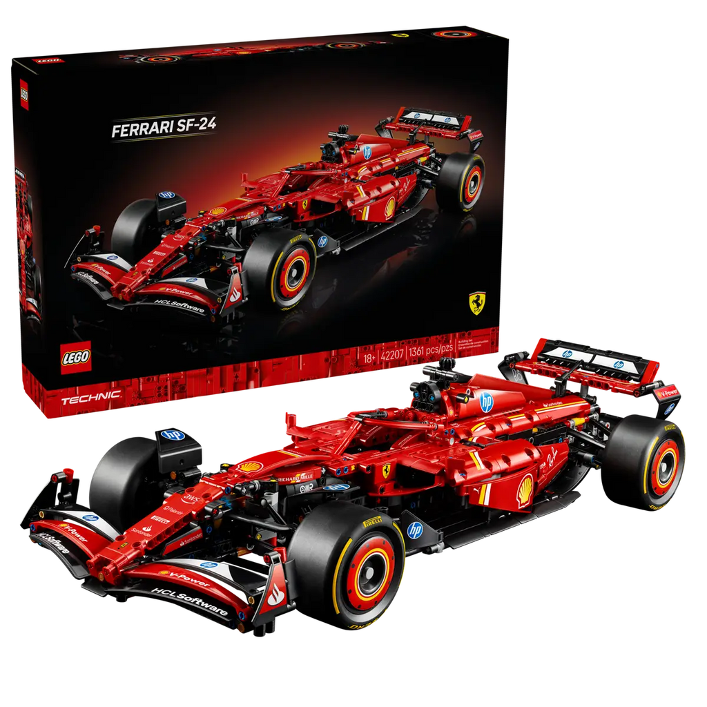 LEGO Technic Ferrari SF-24 F1 Car set number 42207, 1361-piece Formula 1 racing model for adult collectors.