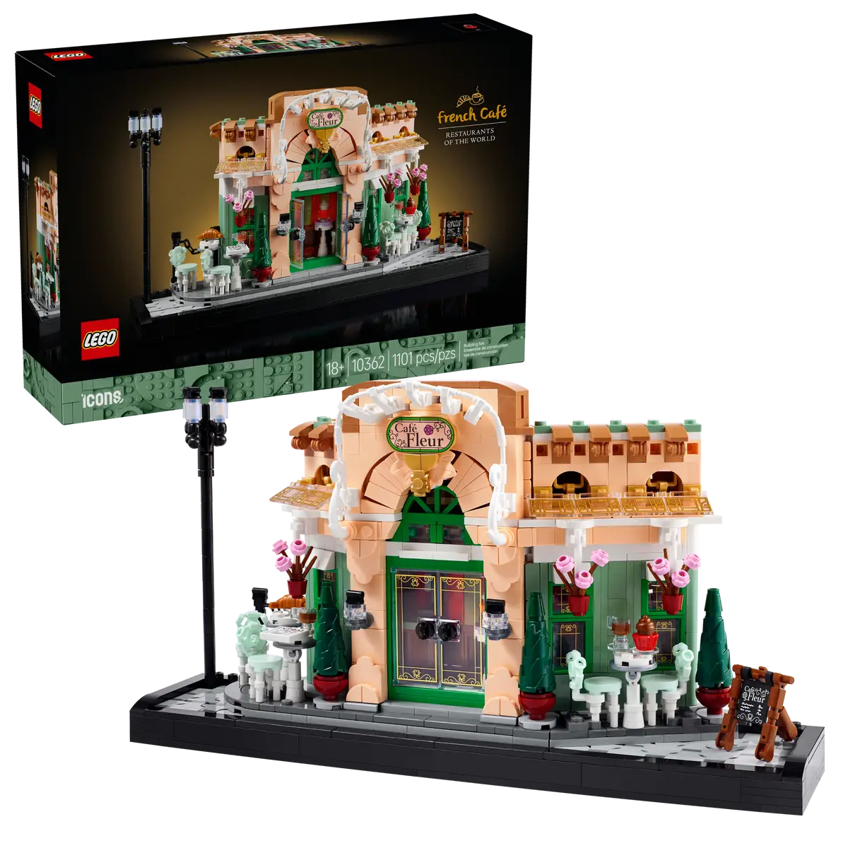 LEGO Icons French Café set number 10362, 1101-piece Restaurants of the World collection model for adult builders.