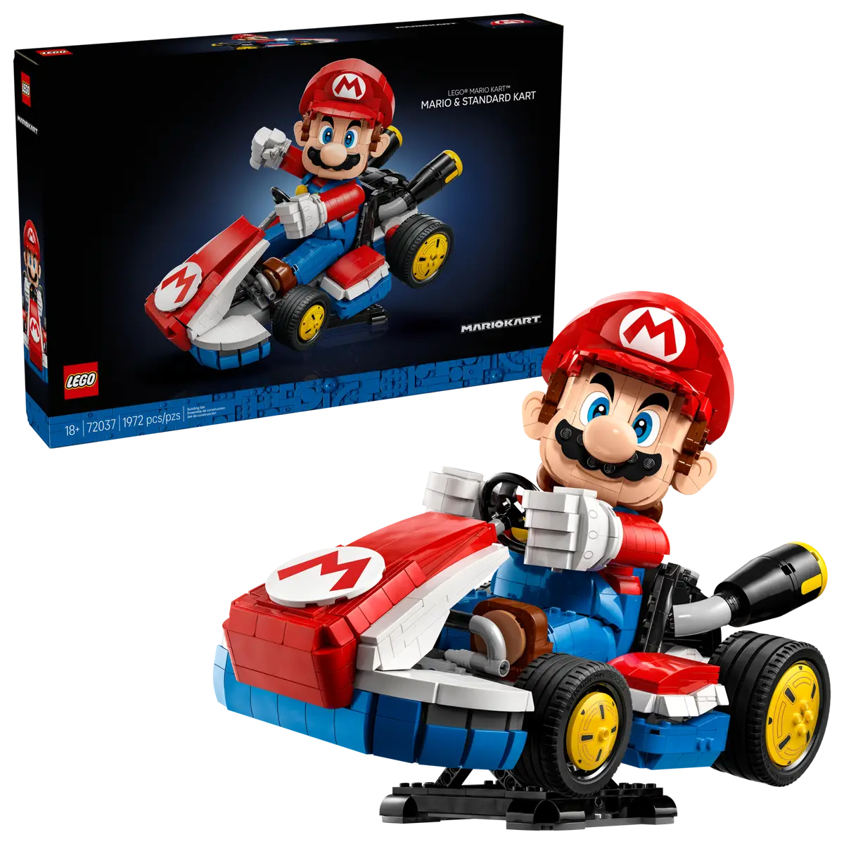 LEGO Mario Kart Mario & Standard Kart set number 72037, 1972-piece buildable racing model of Nintendo’s iconic character.