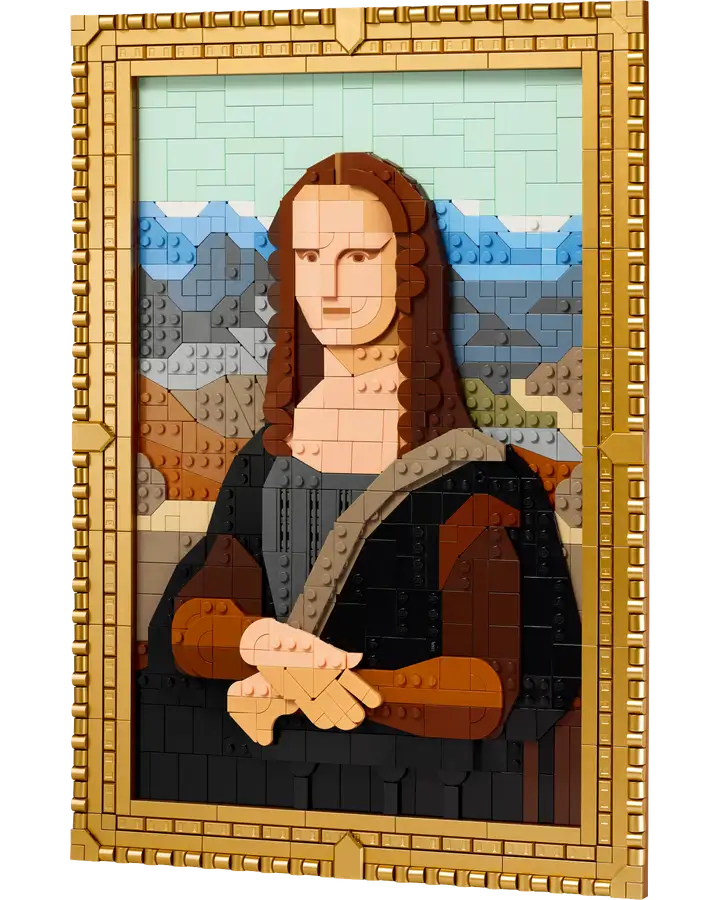 LEGO Mona Lisa set number 31213 – iconic artwork recreation with 1,503 pieces in a frame