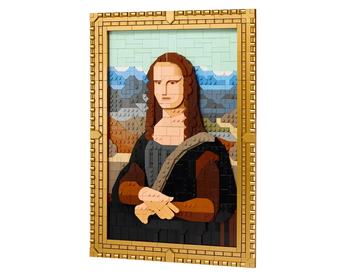 LEGO Mona Lisa set number 31213 – iconic artwork recreation with 1,503 pieces in a frame