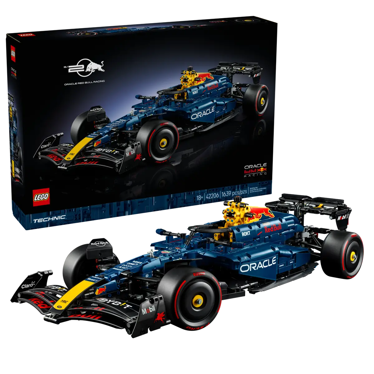LEGO Technic Oracle Red Bull Racing RB20 F1 Car set number 42206, 1639-piece Formula 1 model for adult collectors.