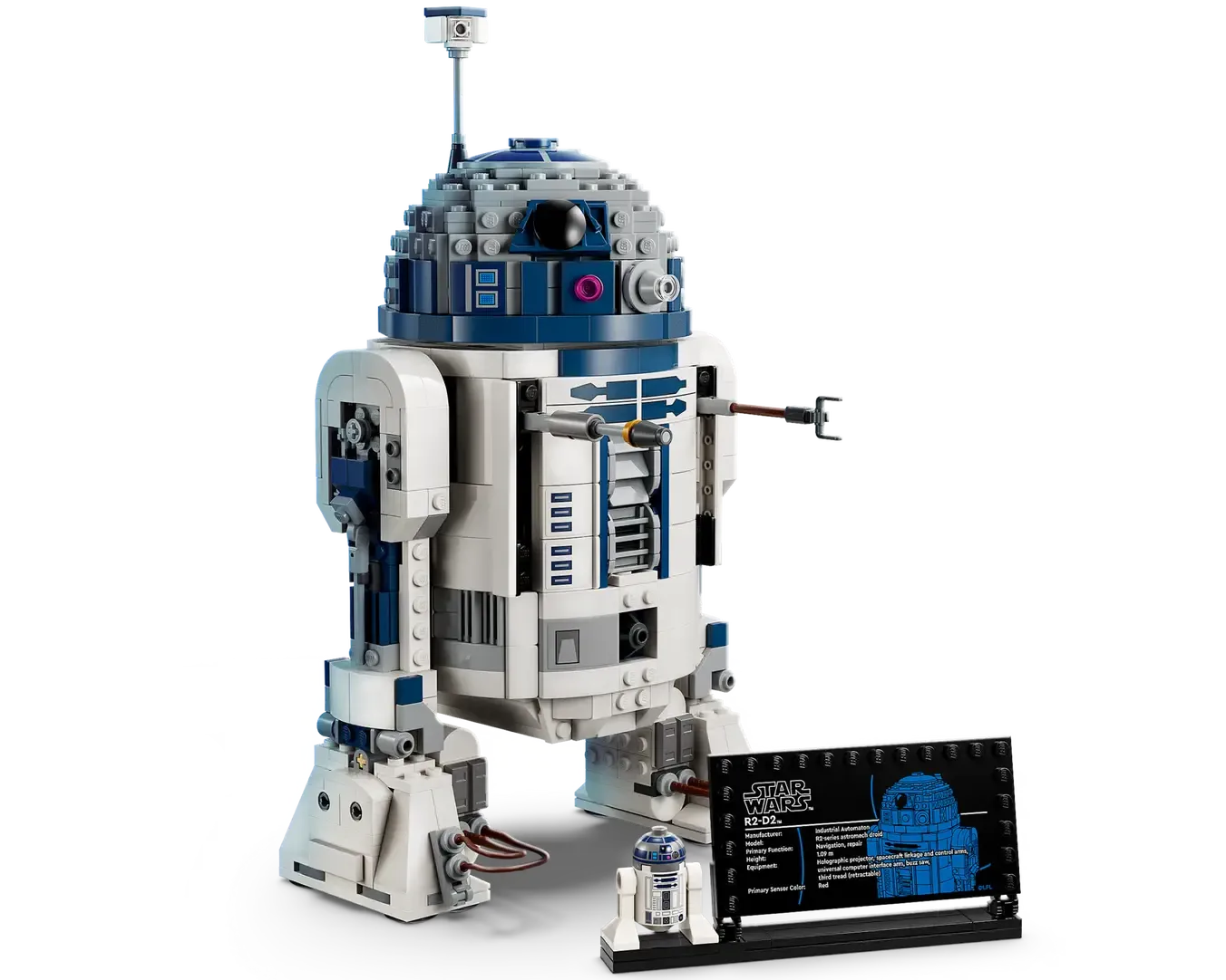 LEGO Star Wars R2-D2 set number 75379 with 1050 pieces, buildable droid model including display stand and minifigures