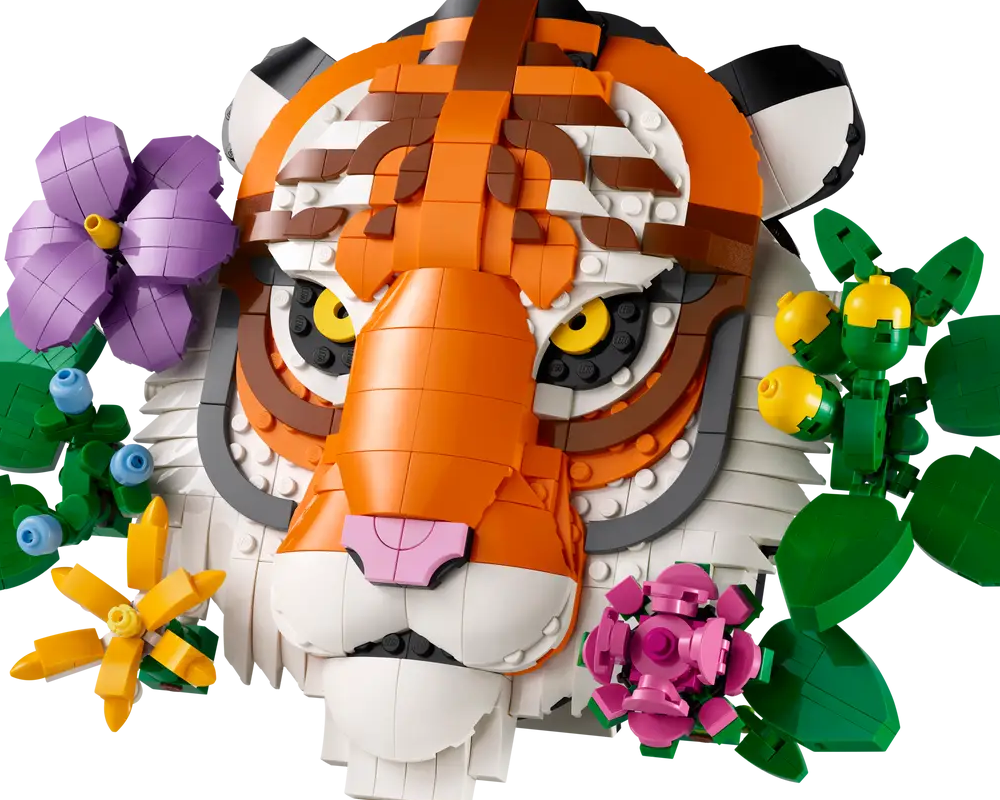 LEGO Art The Fauna Collection Tiger set 31217, 744-piece 3D tiger head wall art with colourful flowers for adult builders